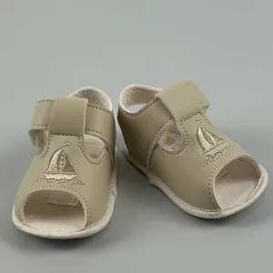 Baby Boy Biscuit Pram Sandals with Soft Sole with Embroidered Boat